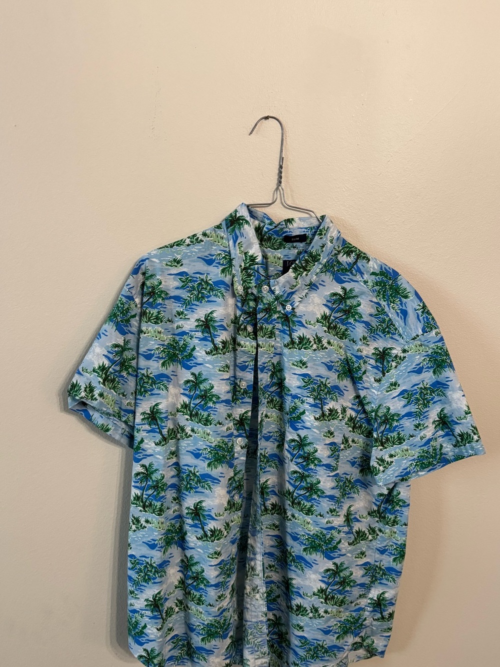 J crew Men's Hawaiian island Blue Tropical Print Short-Sleeve Shirt